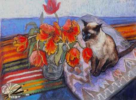 Patricia_Clements_Bob_among_the_Tulips_Pastel_on_Paper_2000_590x